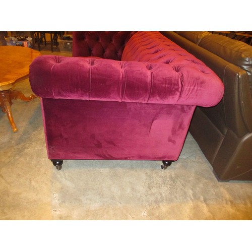 494 - Burgundy Deep Buttoned Chesterfield Settee