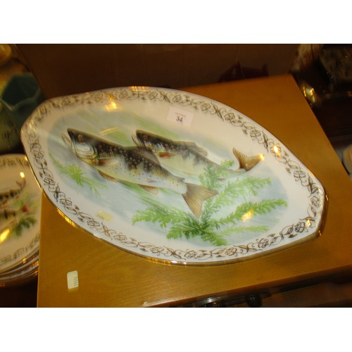 34 - Emaux De Limoges Porcelain Fish Service, 14 pieces