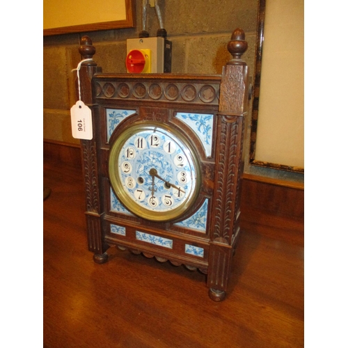 106 - Victorian Oak and Painted Porcelain Panel Aesthetic Mantel Clock