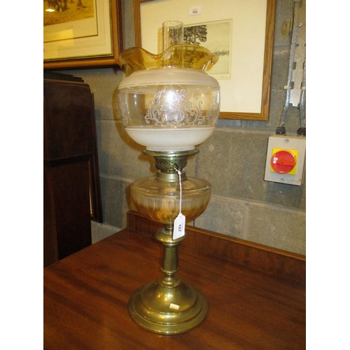 107 - Victorian Brass Base Oil Lamp with Glass Reservoir, Shade and Funnel