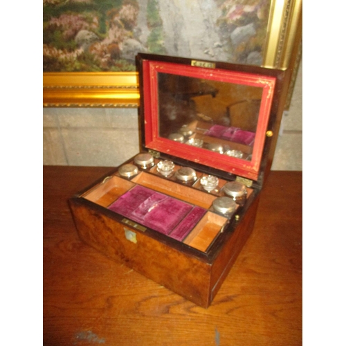 112 - Victorian Figured Walnut Travelling Toilet Box