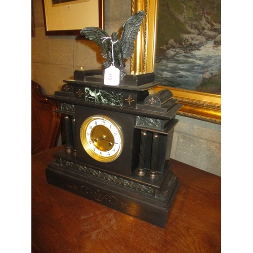 113 - Victorian Slate Case Mantel Clock with Eagle Finial