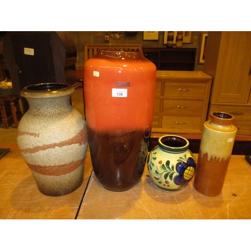 139 - Four West German Pottery Vases, 2 large faulty