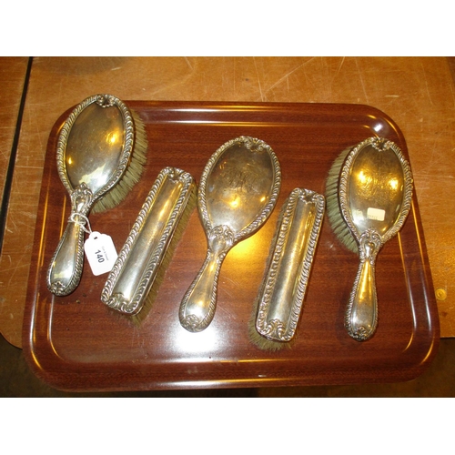 140 - Silver Back 5 Piece Dressing Table Set, Chester 1908