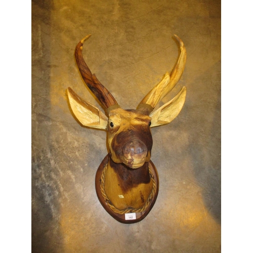 142 - Carved Wood Deer Head