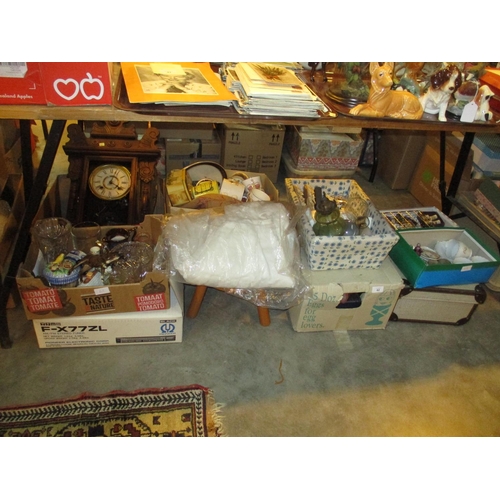 62 - Various Boxes of China, Glass, Clock, Stool etc