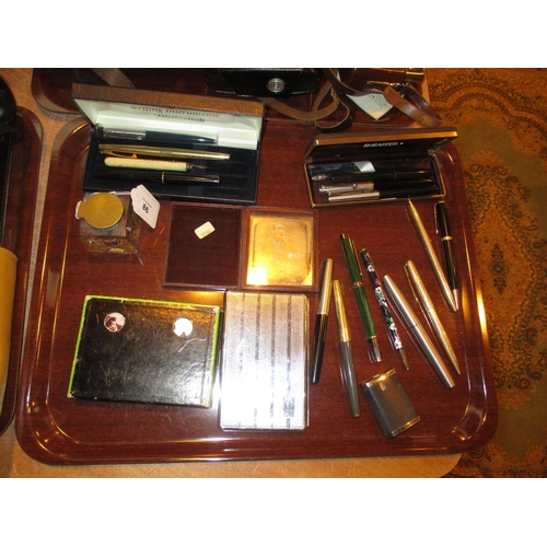 86 - Various Fountain and Ball Point Pens and Pencils, Daguerrotype, Inkwell, Playing Cards, Cigarette Ca... 