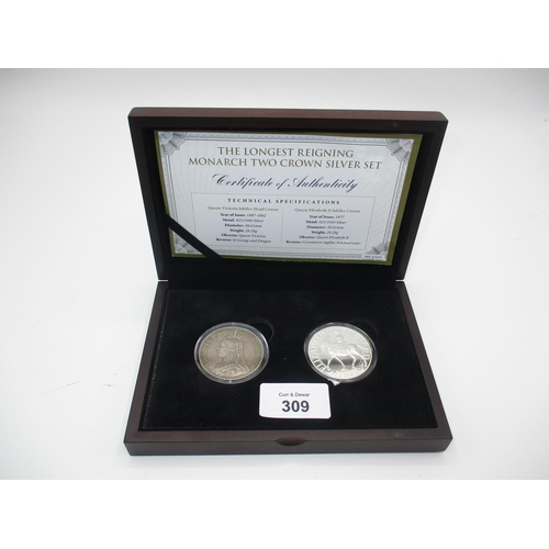 309 - The Longest Reigning Monarch Two Crown Silver Set