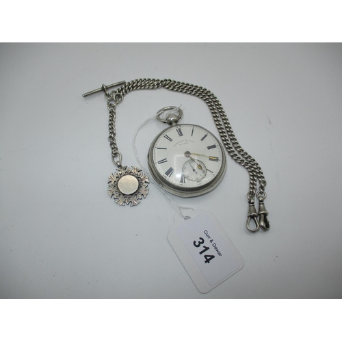 314 - Silver Case Pocket Watch by Robertson & Watt Dundee No 26761, Silver Albert and Fob