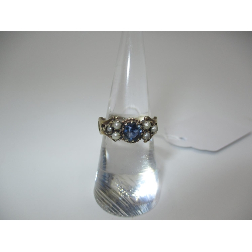 331 - Pearl and Blue Stone Cluster Ring, 3g, Size K