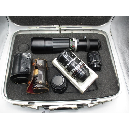 448 - Case with Camera Lenses including Zoom Lens, Pentax, Takumar, Meyer-Optik Gorlitz 4727649, Sigma Tel... 