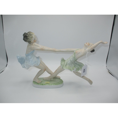 450 - Art Deco Style Porcelain Groups of 2 Girls, 22cm high