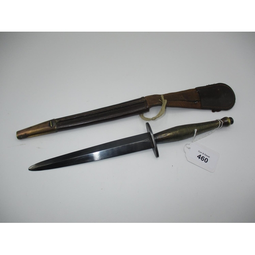 460 - Commando Dagger The Oval Cross Guard Stamped with Arrow and B?, with Leather Scabbard