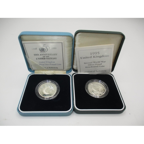 481 - Two Silver (925) Proof £2 Coins, 50th Anniversary Formation of the United Nations and 50th Anniversa... 