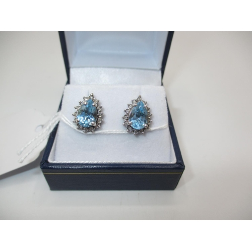 488 - 9ct Gold Blue Topaz and Diamond Large Earrings