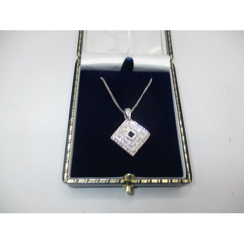 499 - 18ct White Gold Sapphire and Diamond Art Deco Style Pendant and 18ct White Gold Chain