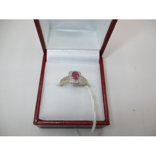 505 - 9ct Gold Ruby and Diamond Art Deco Style Ring, Size M