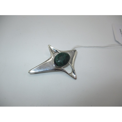 509 - Silver Malachite Modernist Brooch