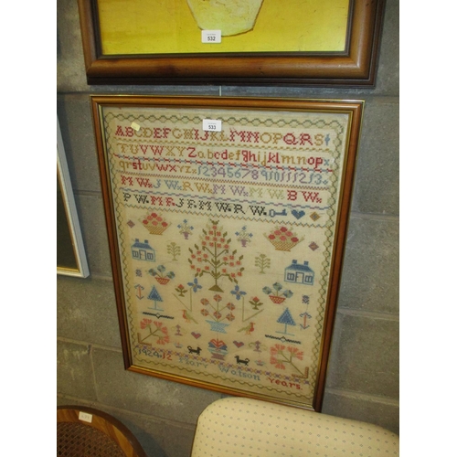 533 - Sampler by Mary Watson Aged 12 1924, 69x49cm