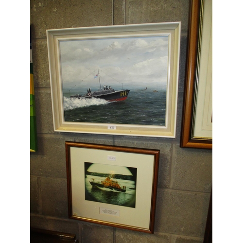 545 - RE Gage, Oil on Board RAF Rescue, 36x46cm, along with a Photograph of RNLB Spirit of Tayside