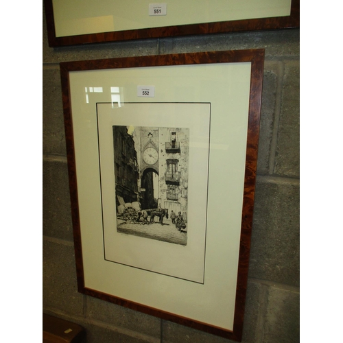 552 - Lionel Lindsay Etching, The Clock Old Fishmarket Naples