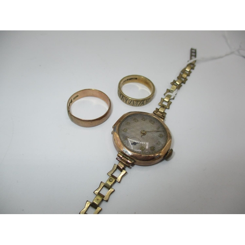 688 - Ladies 9ct Gold Watch on a Plated Strap, 15.82g total, along with 2 9ct Gold Wedding Rings, 6.42g