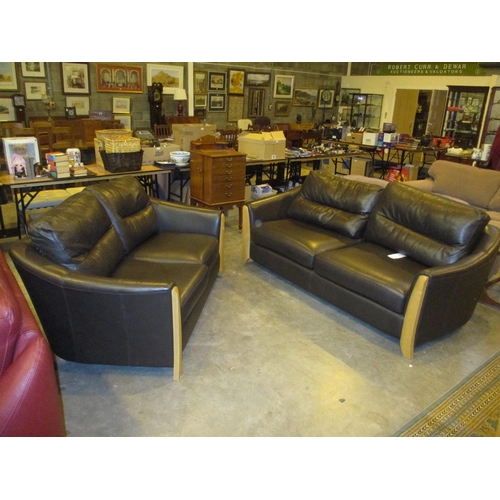 694 - Pair of Ercol Ravenna Chocolate Brown 3 Seat and 2 Seat Settee, settees 216 and 176cm long, 78cm hig...