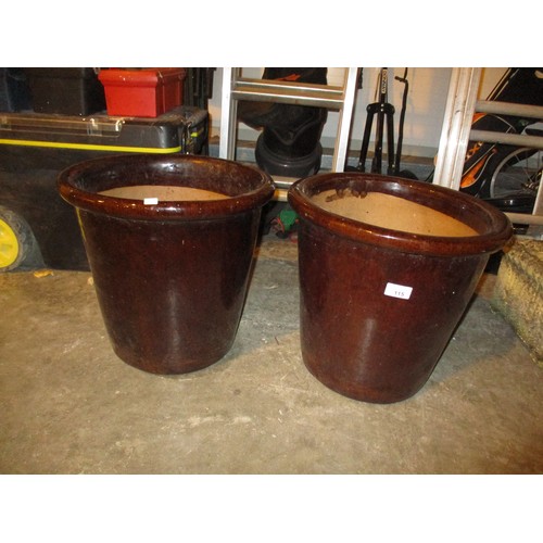 115 - Pair of Glazed Garden Planters, 36cm high, 38m diameter