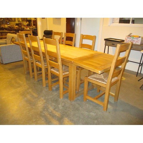 711 - Refectory Dining Table with 8 Ladder Back Chairs, table 198x85ch, each leaf 48cm