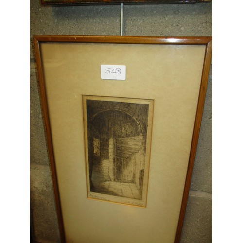 548 - John A Myles, 2 Etchings, Falkland Palace and Old Stairway Falkland Palace