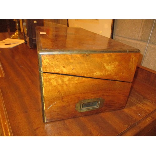 105 - Victorian Figured Walnut and Brass Bound Writing Box