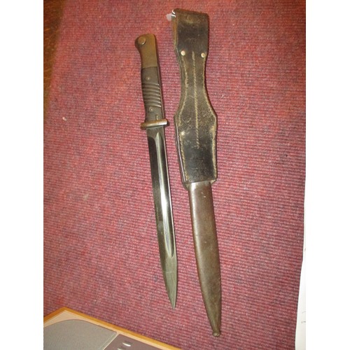 464 - Bayonet with Leather and Metal Scabbard