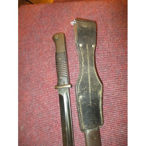 464 - Bayonet with Leather and Metal Scabbard