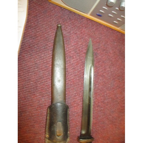 464 - Bayonet with Leather and Metal Scabbard