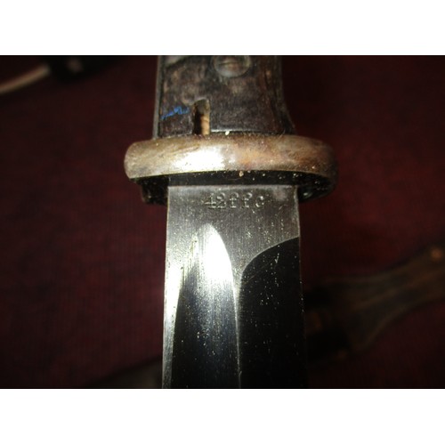 464 - Bayonet with Leather and Metal Scabbard