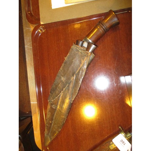 160 - Kukhri, Carving Knife, Powder Flask, Rifle Outfit Box and a Leather Cartridge Holder