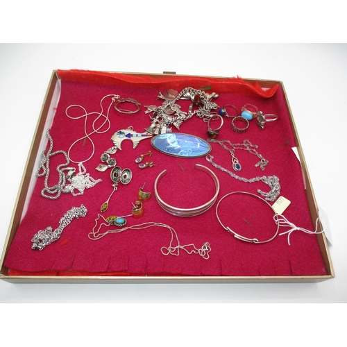 437 - Collection of Silver Jewellery including Butterfly Wing Brooch, Bangles, Charm Bracelet etc