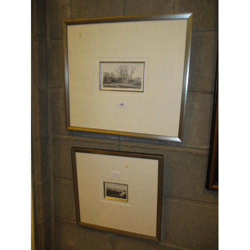 457 - Two Etchings, Farm Cottages and Country Scene