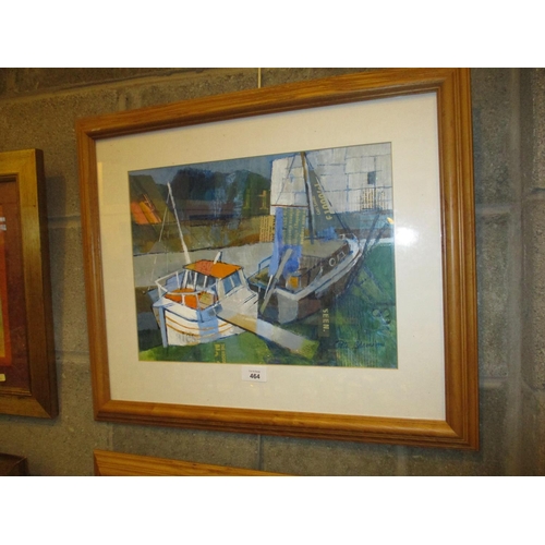 464 - Peter Adams 1994, Mixed Media, Moored Boats, 29x39cm