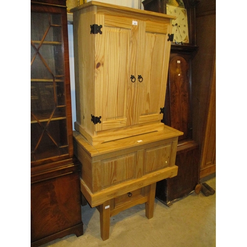 493 - Pine Cabinet, Blanket Box and Lamp Table