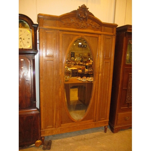 495 - French Oak Mirror Door Wardrobe, 130cm