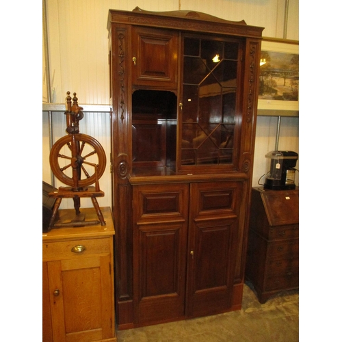 501 - Tall Mahogany Side Cabinet having Cupboard and Display Doors, 111cm w, 47cm d, 240cm h