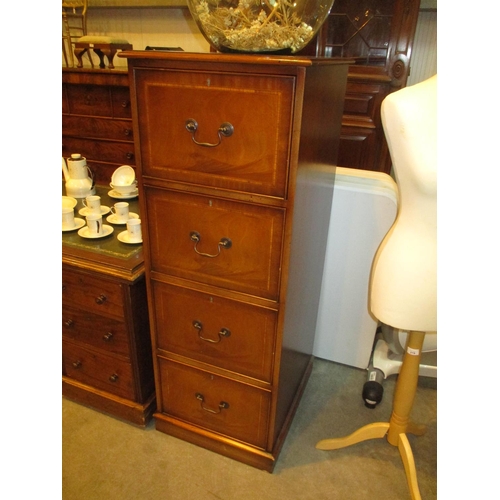 507 - Inlaid Mahogany 4 Drawer Filing Cabinet with Keys