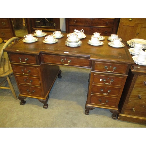 509 - 1920's Mahogany Double Pedestal Desk on Ball and Claw Feet, 122x71cm