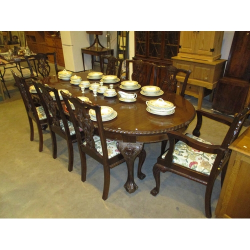 513 - Early 20th Century Mahogany Chippendale Style Extending Dining Table with 2 Leaves and 8, 2 Arm and ... 