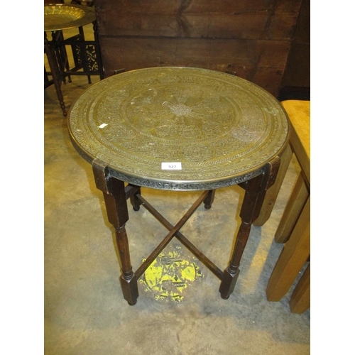 527 - Indian Brass Top Coffee Table on Folding Base