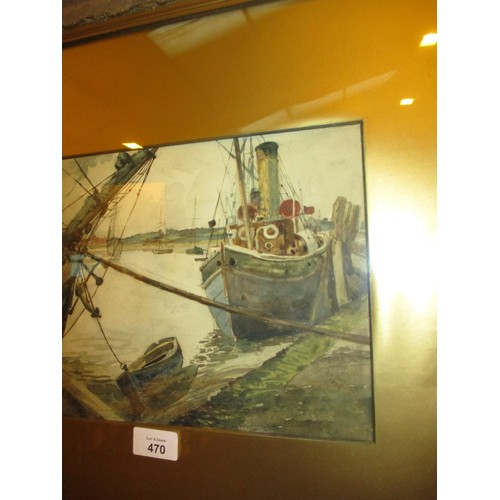 470 - Signed AW Rich 1898, Label Verso Alfred William Rich (1856-1921), Watercolour, Moored Fishing Boats,... 