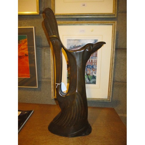 104 - Art Nouveau Style Patinated Copper Wine Jug of Bird Form, 51cm high PLEASE NOTE THE LID HAS COME DET... 