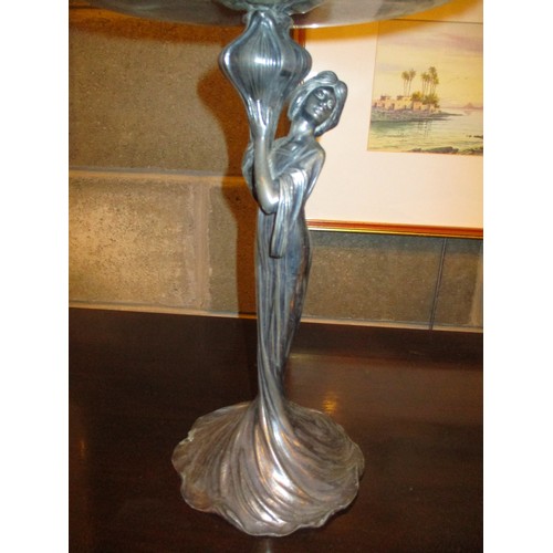 114 - Art Nouveau Silver Plated Figural Comport, 38cm