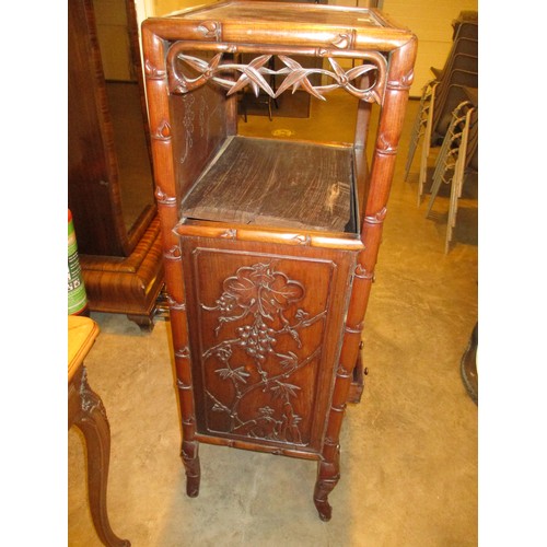 566 - Chinese Carved Hardwood Side Cabinet of Shelf and 6 Drawers, 54x38x119cm, for restoration